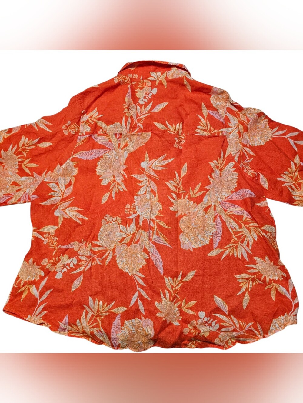 Cynthia Rowley Womens 3X Orange Floral 100% Linen Button Down Roll Tab Shirt - Picture 3 of 6